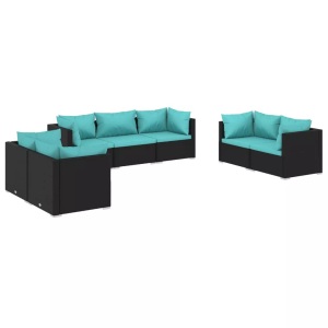 vidaXL, vidaXL 7-tlg. Garten-Lounge-Set mit Kissen Poly Rattan Schwarz, vidaXL 7-tlg. Garten-Lounge-Set mit Kissen Poly Rattan Schwarz