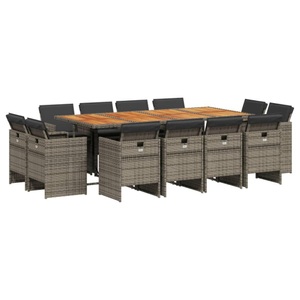 vidaXL, vidaXL 13-tlg. Garten-Essgruppe mit Kissen Grau Poly Rattan