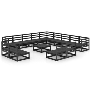 vidaXL, vidaXL 14-tlg. Garten-Lounge-Set Schwarz Massivholz Kiefer, vidaXL 14-tlg. Garten-Lounge-Set Schwarz Massivholz Kiefer