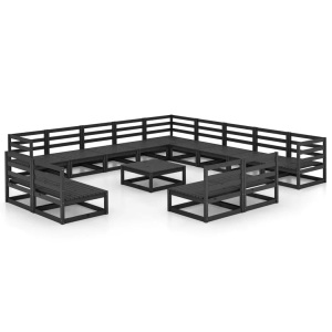 vidaXL, vidaXL 14-tlg. Garten-Lounge-Set Schwarz Massivholz Kiefer, vidaXL 14-tlg. Garten-Lounge-Set Schwarz Massivholz Kiefer