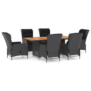 vidaXL, vidaXL 7-tlg. Garten-Essgruppe mit Auflagen Poly Rattan Dunkelgrau
