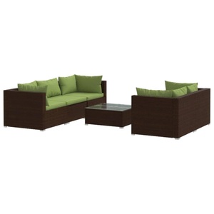 vidaXL, vidaXL 6-tlg. Garten-Lounge-Set mit Kissen Poly Rattan Braun, 