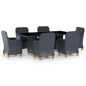 vidaXL, vidaXL 7-tlg. Garten-Essgruppe mit Auflagen Poly Rattan Dunkelgrau