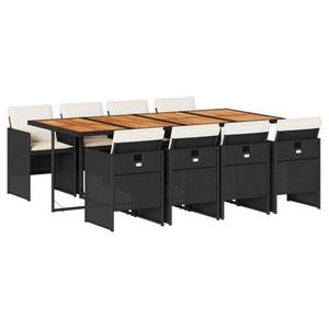 vidaXL, vidaXL 9-tlg. Garten-Essgruppe mit Kissen Schwarz Poly Rattan