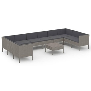 vidaXL, vidaXL 11-tlg. Garten-Lounge-Set mit Auflagen Poly Rattan Grau