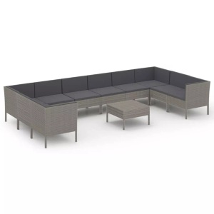 vidaXL, vidaXL 11-tlg. Garten-Lounge-Set mit Auflagen Poly Rattan Grau