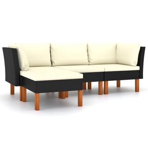 vidaXL, vidaXL 4-tlg. Garten-Lounge-Set mit Kissen Poly Rattan Schwarz, vidaXL 4-tlg. Garten-Lounge-Set mit Kissen Poly Rattan Schwarz