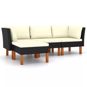 vidaXL, vidaXL 4-tlg. Garten-Lounge-Set mit Kissen Poly Rattan Schwarz, vidaXL 4-tlg. Garten-Lounge-Set mit Kissen Poly Rattan Schwarz