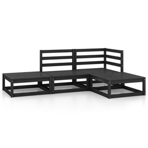 vidaXL, vidaXL 4-tlg. Garten-Lounge-Set Schwarz Massivholz Kiefer