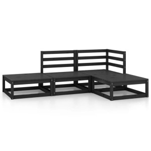 vidaXL, vidaXL 4-tlg. Garten-Lounge-Set Schwarz Massivholz Kiefer