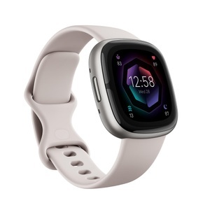 Fitbit, FITBIT Sense 2 - Fitness-Smartwatch (Größe S: Passend für Handgelenke mit einem Umfang von 129 bis 175 mm, Größe L: Passend für Handgelenke mit einem Umfang von 158 bis 209 mm, -, Mondweiss/Platin), Fitbit Sense 2 Smartwatch Beige/Silber