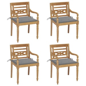 vidaXL, vidaXL Batavia-Stühle mit Kissen 4 Stk. Massivholz Teak, vidaXL Batavia-Stühle mit Kissen 4 Stk. Massivholz Teak