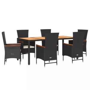 vidaXL, vidaXL 7-tlg. Garten-Essgruppe mit Kissen Schwarz Poly Rattan, vidaXL 7-tlg. Garten-Essgruppe mit Kissen Schwarz Poly Rattan