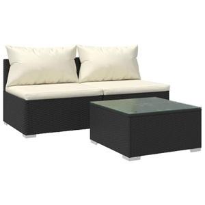 vidaXL, vidaXL 3-tlg. Garten-Lounge-Set mit Kissen Poly Rattan Schwarz, 