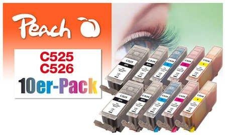 Peach, Peach 10er-Pack Tintenpatronen, XL-Ergiebigkeit, kompatibel zu Canon PGI-525, CLI-526, Peach Tintenset Canon PGI-525/CLI-526