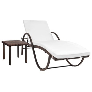 Diverse Hardware, Sonnenliege mit Auflage & Tisch Poly Rattan Braun