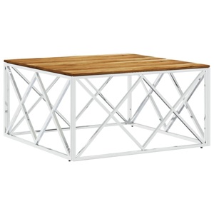vidaXL, vidaXL Couchtisch Silbern Edelstahl und Massivholz Akazie, VidaXL - Couchtisch edelstahl, One Size, Silber