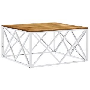 vidaXL, vidaXL Couchtisch Silbern Edelstahl und Massivholz Akazie, VidaXL - Couchtisch edelstahl, One Size, Silber