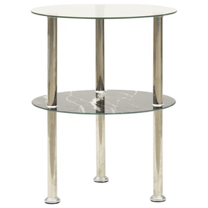 vidaXL, vidaXL Beistelltisch mit 2 Ablagen Transparent Schwarz 38 cm Hartglas