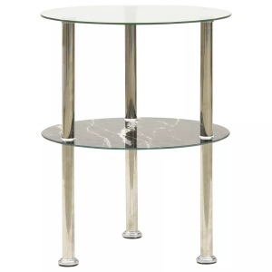 vidaXL, vidaXL Beistelltisch mit 2 Ablagen Transparent Schwarz 38 cm Hartglas