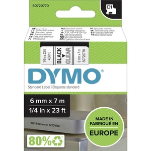 Dymo, Schriftband DYMO D1 43610 Bandfarbe: Transparent Schriftfarbe:Schwarz 6 mm 7 m, Dymo Schriftband D1, schwarz/transparent, 6mm, 7m, S0720770