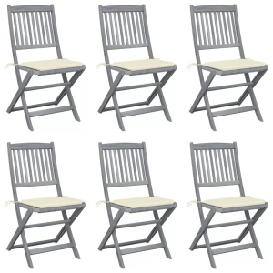 vidaXL, vidaXL Klappbare Gartenstühle 6 Stk. mit Sitzkissen Massivholz Akazie
