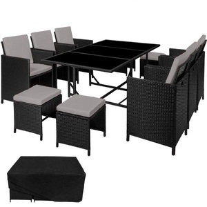 TecTake, Rattan Sitzgruppe Malaga 6+4+1 mit Schutzhülle Rattan Sitzgruppe Malaga 6+4+1 mit Schutzhülle, Tectake - Rattan Sitzgruppe Malaga 6+4+1 mit Schutzhülle, One Size, Taubengrau