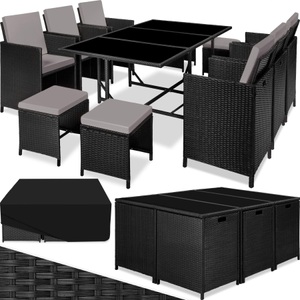 TecTake, Rattan Sitzgruppe Malaga 6+4+1 mit Schutzhülle Rattan Sitzgruppe Malaga 6+4+1 mit Schutzhülle, Tectake - Rattan Sitzgruppe Malaga 6+4+1 mit Schutzhülle, One Size, Taubengrau