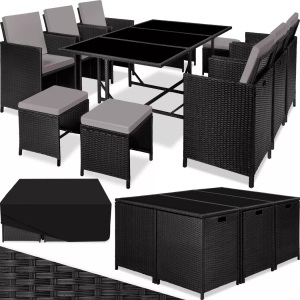 TecTake, Rattan Sitzgruppe Malaga 6+4+1 mit Schutzhülle Rattan Sitzgruppe Malaga 6+4+1 mit Schutzhülle, Tectake - Rattan Sitzgruppe Malaga 6+4+1 mit Schutzhülle, One Size, Taubengrau