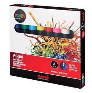 Mitsubishi, Uni-ball Marker POSCA PC-5M Grundfarben 8er Set, uni-ball Posca Marker, 1.8-2.5mm, PC-5M 8P, (8 Farben assortiert)