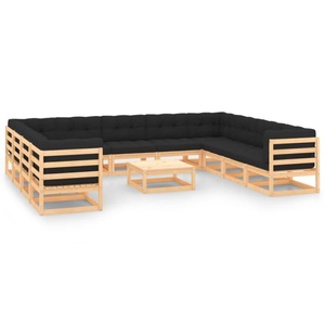 vidaXL, vidaXL 12-tlg. Garten-Lounge-Set mit Anthrazit Kissen Kiefernholz, vidaXL 12-tlg. Garten-Lounge-Set mit Kissen Massivholz Kiefer