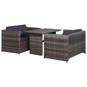 Diverse Hardware, 3-tlg. Bistro-Set mit Auflagen Poly Rattan Grau