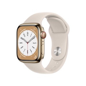 Apple, APPLE Watch Series 8 (GPS + Cellular) 41 mm - Smartwatch (Regular 130 - 200 mm, Fluorelastomer, Gold Stainless Steel/Starlight), 