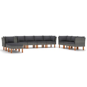 vidaXL, vidaXL 10-tlg. Garten-Lounge-Set mit Kissen Poly Rattan Grau