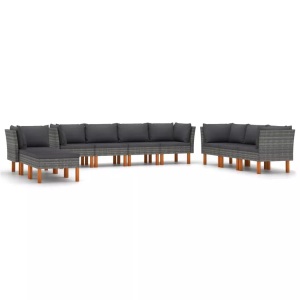 vidaXL, vidaXL 10-tlg. Garten-Lounge-Set mit Kissen Poly Rattan Grau