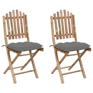 vidaXL, vidaXL Klappbare Gartenstühle 2 Stk. mit Kissen Bambus, vidaXL Klappbare Gartenstühle 2 Stk. mit Kissen Bambus