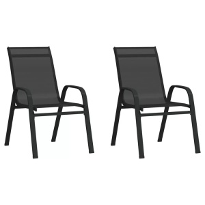 vidaXL, vidaXL Stapelbare Gartenstühle 2 Stk. Schwarz Textilene, vidaXL Stapelbare Gartenstühle 2 Stk. Schwarz Textilene