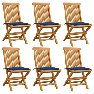 vidaXL, vidaXL Gartenstühle mit Königsblauen Kissen 6 Stk. Massivholz Teak, vidaXL Gartenstühle mit Königsblauen Kissen 6 Stk. Massivholz Teak