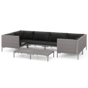 vidaXL, vidaXL 7-tlg. Garten-Lounge-Set mit Auflagen Poly Rattan Dunkelgrau
