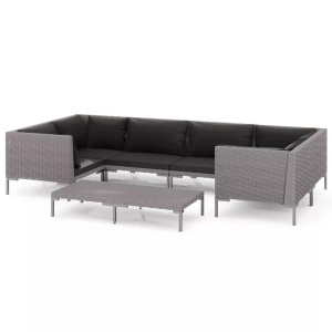 vidaXL, vidaXL 7-tlg. Garten-Lounge-Set mit Auflagen Poly Rattan Dunkelgrau