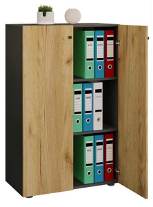 Büroschrank Bücher Ordner Aktenschrank Büromöbel Schrank Lona 3-fach Drehtüren Unisex Anthrazit / Honig-Eiche ONE SIZE