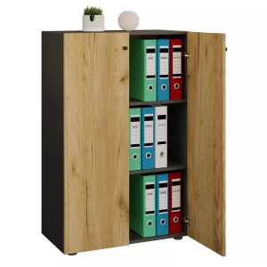VCM, Büroschrank Bücher Ordner Aktenschrank Büromöbel Schrank Lona 3-fach Drehtüren Unisex Anthrazit / Honig-Eiche ONE SIZE