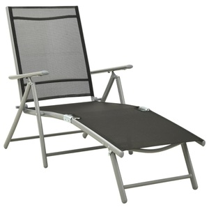 vidaXL, vidaXL Klappbare Sonnenliege Textilene und Aluminium Schwarz Silbern, vidaXL Klappbare Sonnenliege Textilene und Aluminium Schwarz Silbern