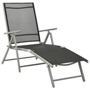 vidaXL, vidaXL Klappbare Sonnenliege Textilene und Aluminium Schwarz Silbern, vidaXL Klappbare Sonnenliege Textilene und Aluminium Schwarz Silbern