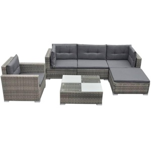 vidaXL, vidaXL 6-tlg. Garten-Lounge-Set mit Auflagen Poly Rattan Grau