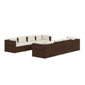 vidaXL, vidaXL 9-tlg. Garten-Lounge-Set mit Kissen Poly Rattan Braun, vidaXL 9-tlg. Garten-Lounge-Set mit Kissen Poly Rattan Braun