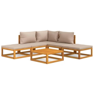 vidaXL, vidaXL 6-tlg. Garten-Lounge-Set mit Taupe Kissen Massivholz, vidaXL 6-tlg. Garten-Lounge-Set mit Taupe Kissen Massivholz