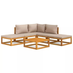vidaXL, vidaXL 6-tlg. Garten-Lounge-Set mit Taupe Kissen Massivholz, vidaXL 6-tlg. Garten-Lounge-Set mit Taupe Kissen Massivholz