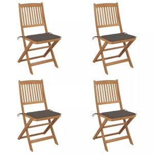 vidaXL, vidaXL Klappbare Gartenstühle 4 Stk. mit Kissen Massivholz Akazie, vidaXL Klappbare Gartenstühle 4 Stk. mit Kissen Massivholz Akazie