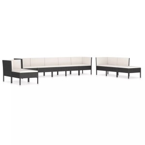 vidaXL, vidaXL 10-tlg. Garten-Lounge-Set mit Auflagen Poly Rattan Schwarz, vidaXL 10-tlg. Garten-Lounge-Set mit Auflagen Poly Rattan Schwarz